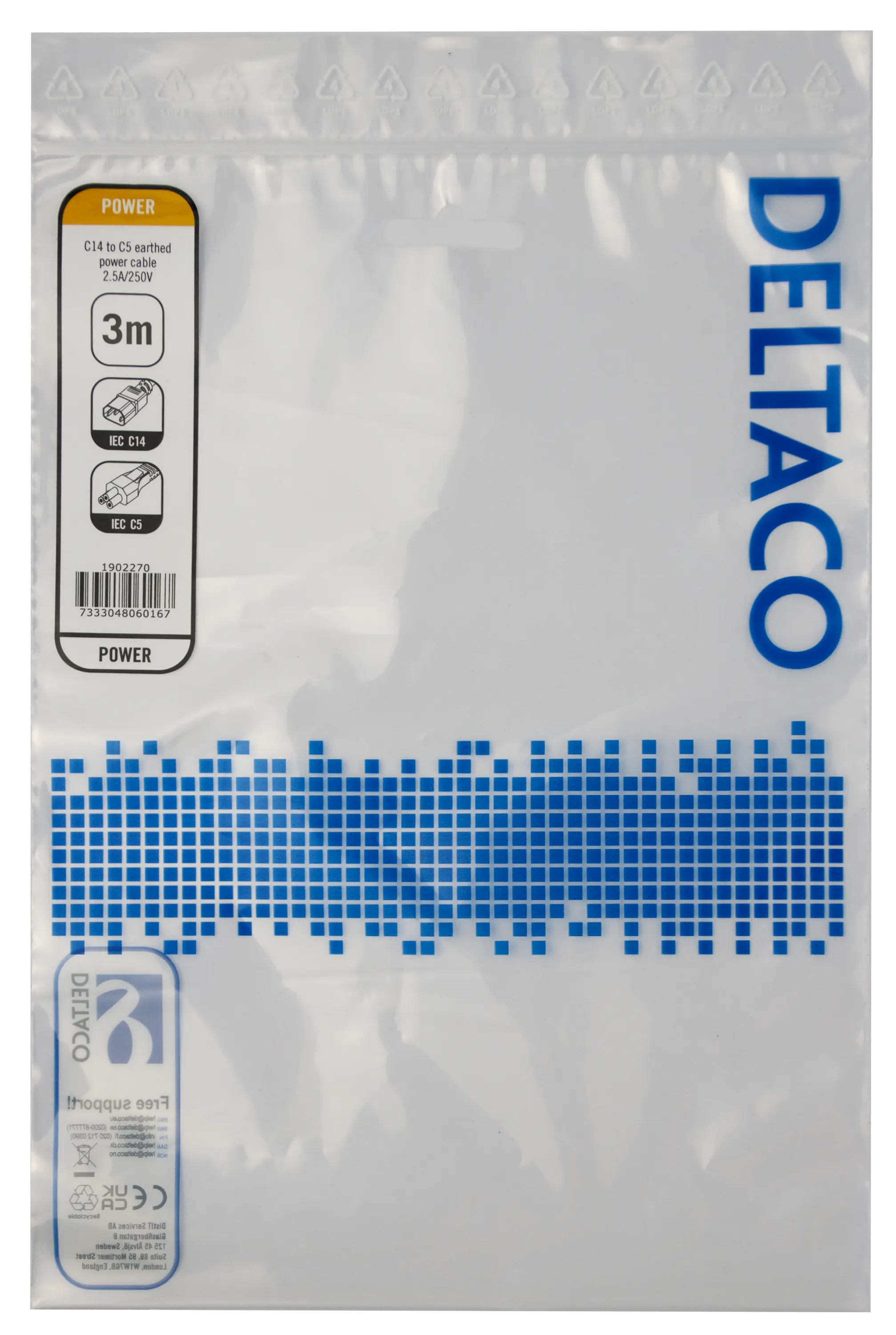 DELTACO Power cable IEC C14 - IEC C5, 3m, black 1902270