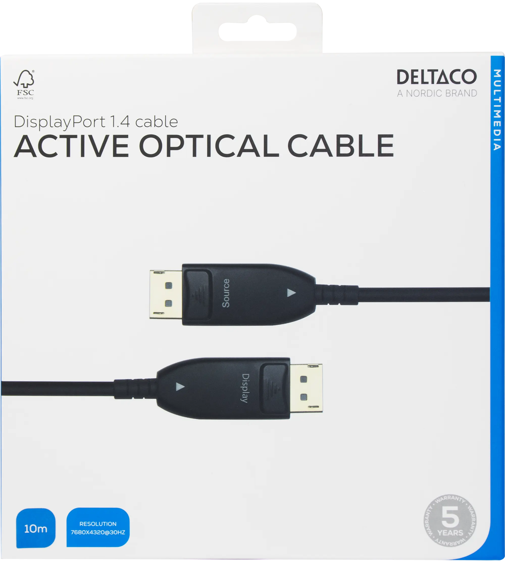 DELTACO Displayport 1.4 cable, AOC, 8K@30Hz, 10m, black DP-AOC10