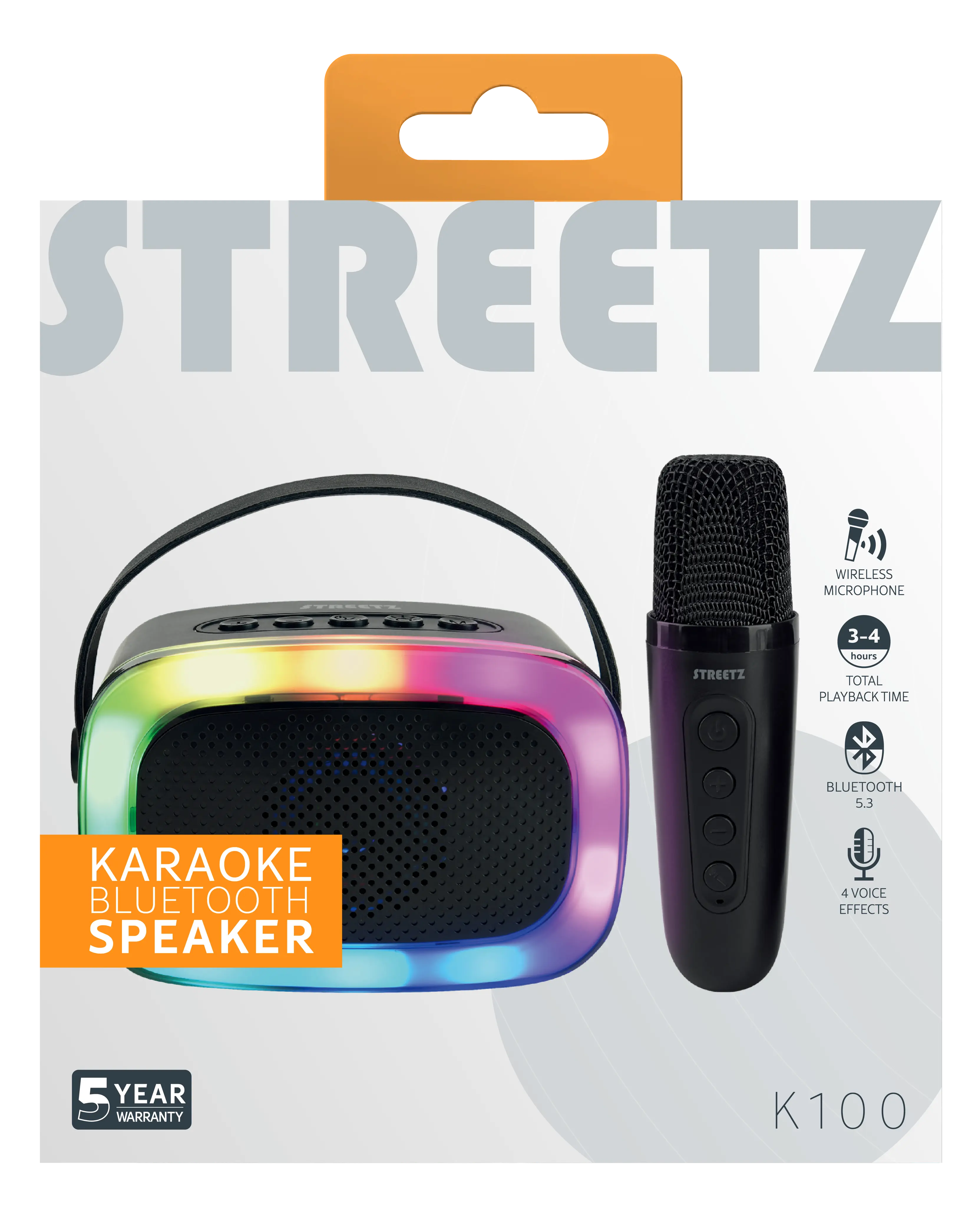 STREETZ K100 Karaoke Speaker with microphone, 5W, black K100-BLK