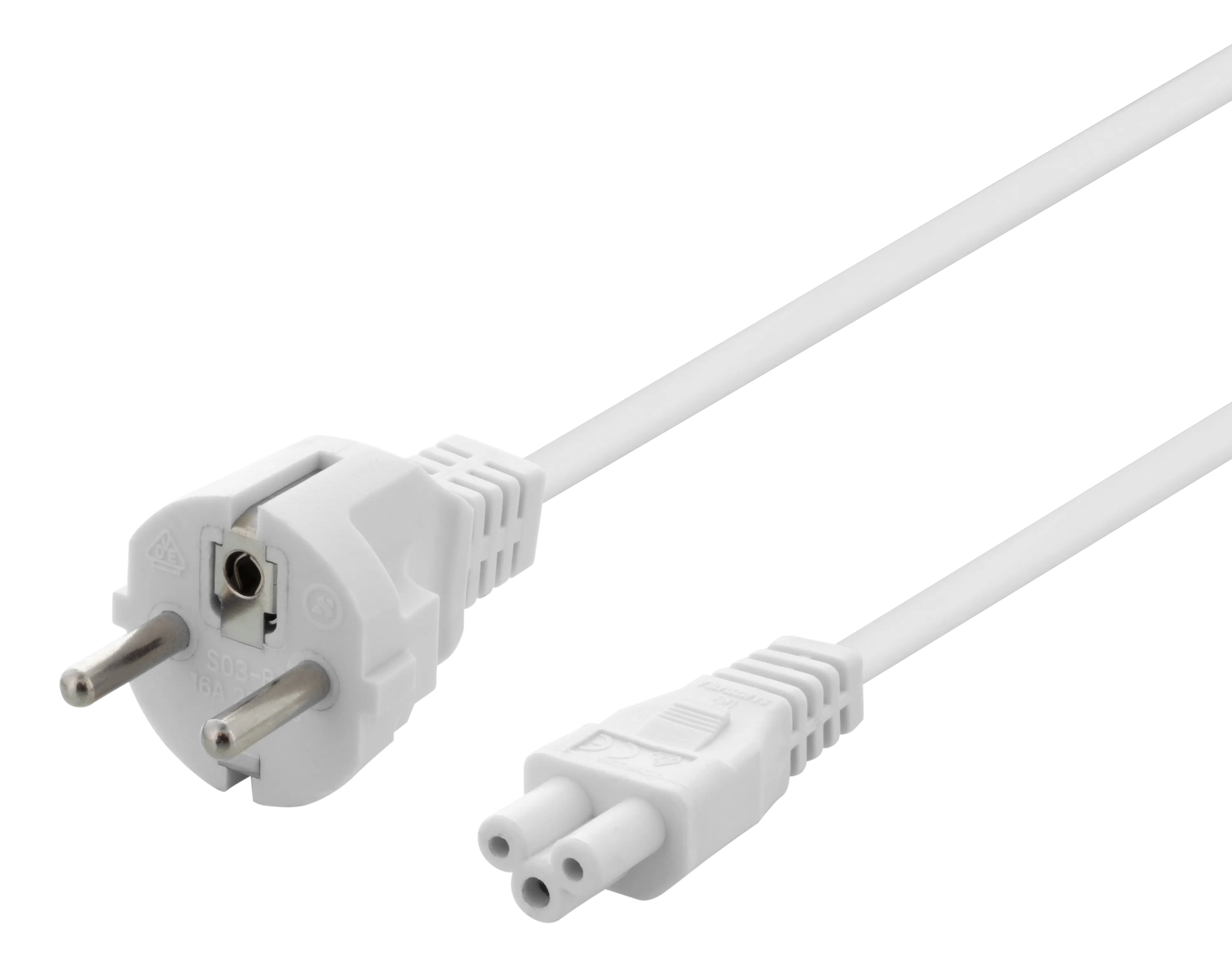 DELTACO device cable, straight CEE 7/7 - straight IEC C5, 2m, 3X0.75mm2, white DEL-109NV
