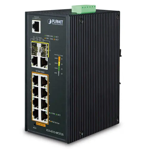 PLANET IP30 Industrial L2/L4 8-Port IGS-4215-8P2T2S