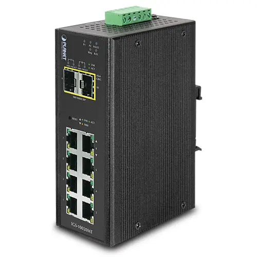 PLANET Switch 8-port Gigabit 2xSFP IP30 10/1000 Mbps Industri DIN Layer 2 RSP IGS-10020MT