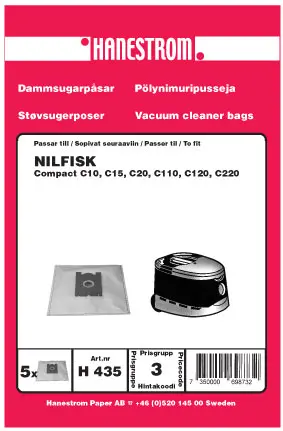 HANESTRÖM Dammsugarpåsar NILFISK COMPACT C10, C20 H435