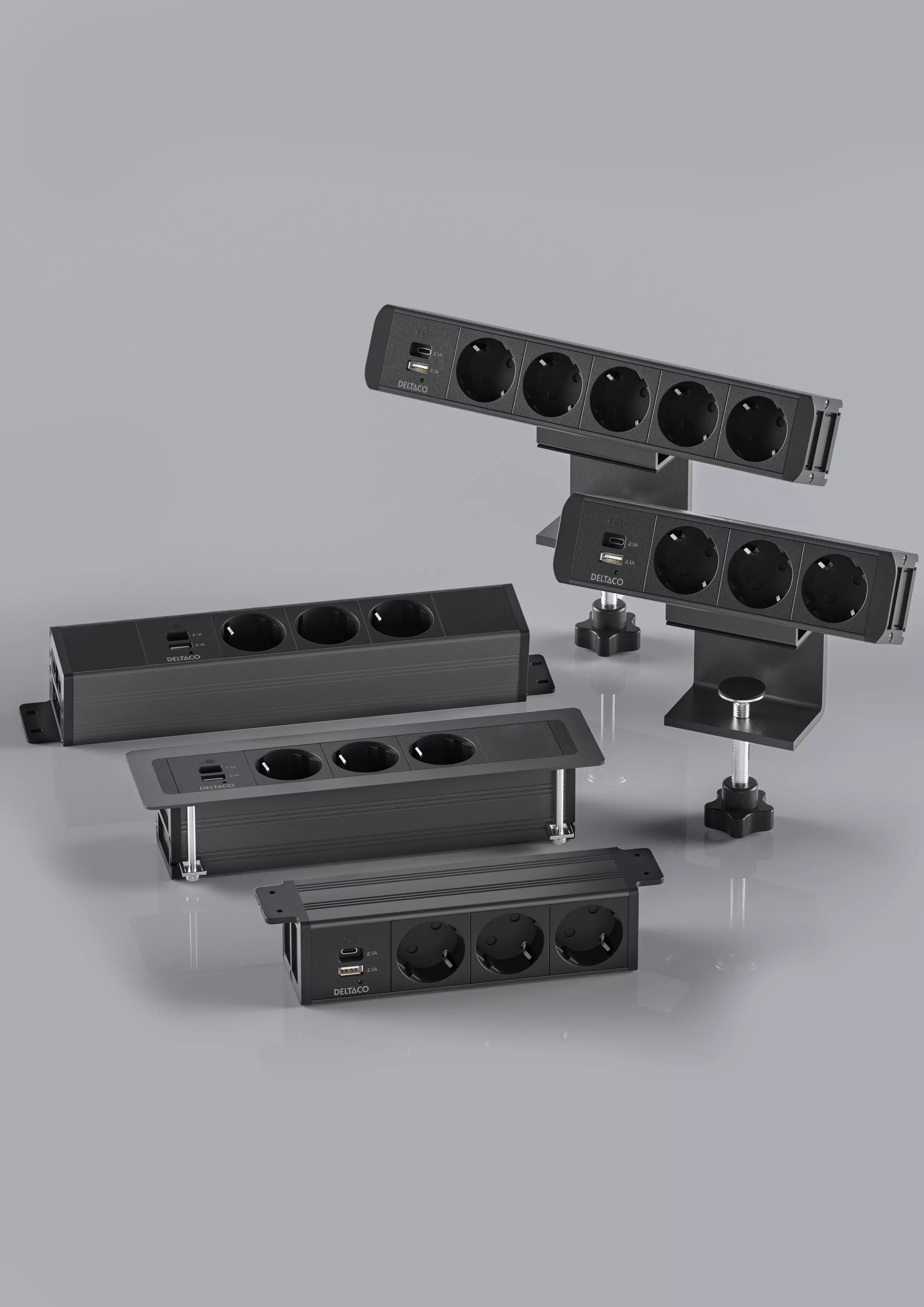 DELTACO OFFICE Under-desk Outlet,3 outlets,1x21W A+C USB,GST18 caps GT-1203
