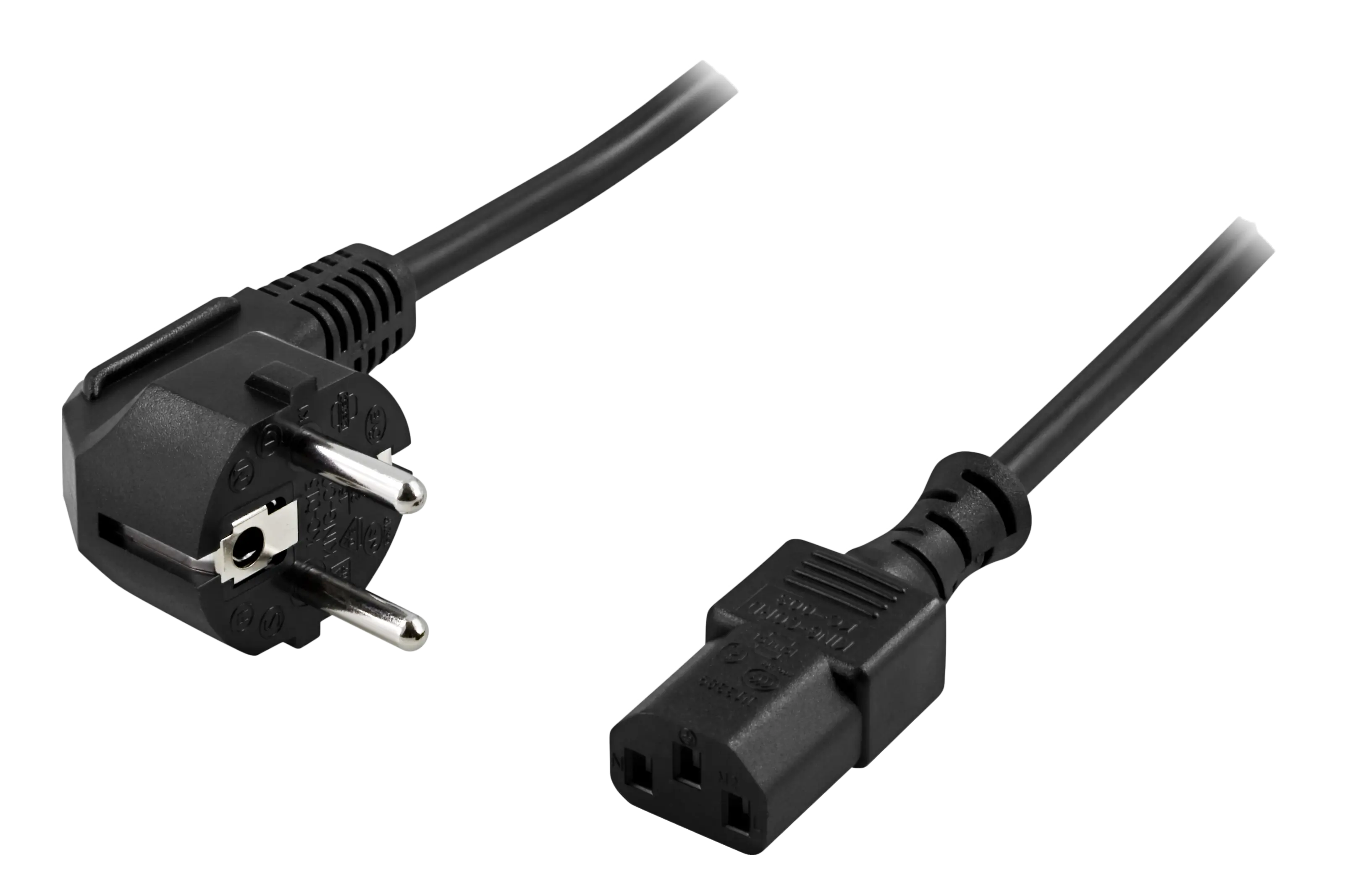 DELTACO device cable, angled CEE 7/7 - straight IEC C13, 2m, LSZH, BLACK DEL-109-LSZH