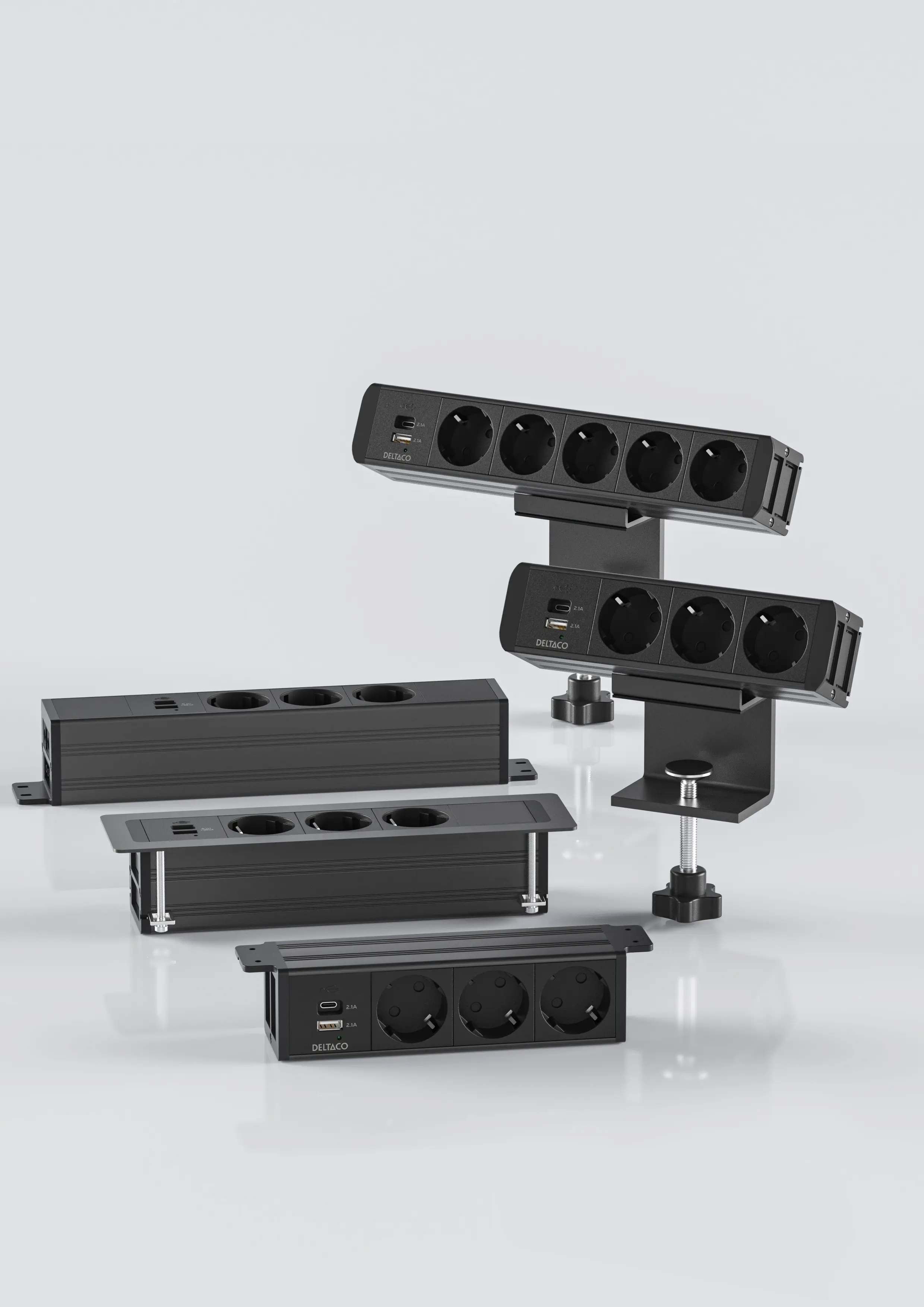 DELTACO OFFICE Recessed Outlet Box,3outlets,1x21W A+C USB,GST18 GT-1303