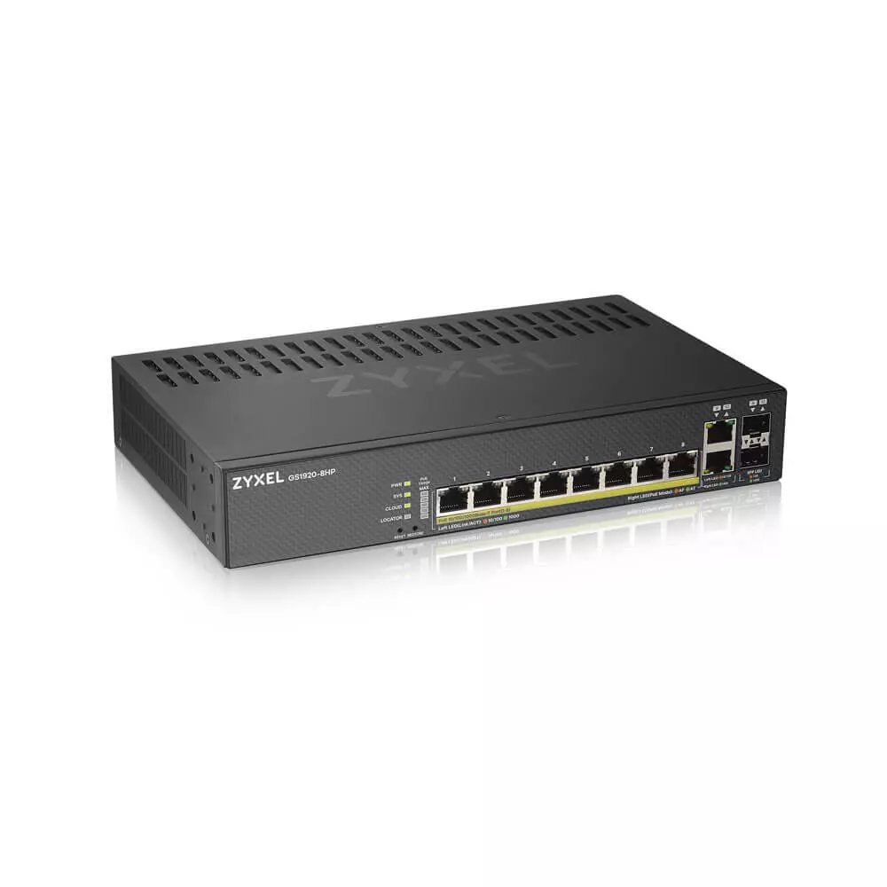 ZYXEL GS1920-8HPv2 10 Port Smart Managed Switch 8x Gigabit Copper and 2x Gigabit dual pers GS1920-8HPV2-EU0101F