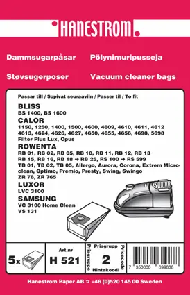 HANESTRÖM Dammsugarpåsar ROWENTA ZR 76 H521