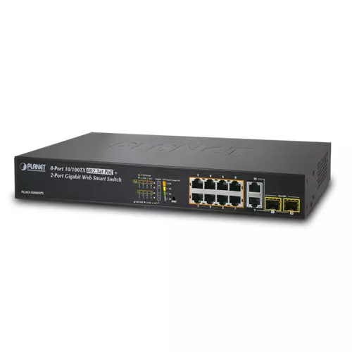 PLANET 8-PORT COMBO WEB SMART SWITCH 10/100TX POE+2-PORT GB TP/SFP IN WRLS FGSD-1008HPS