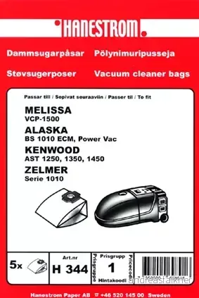 HANESTRÖM Dammsugarpåsar MELISSA VCP 1500 H344
