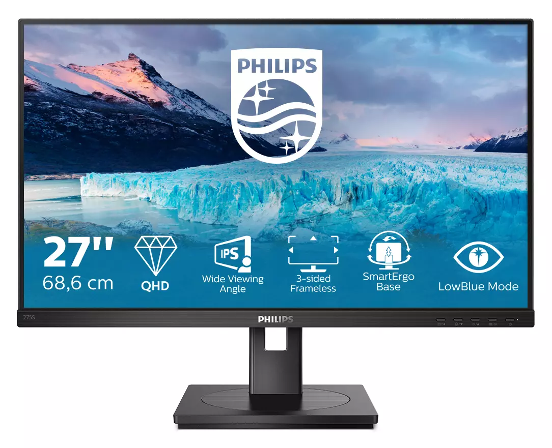 PHILIPS S-line 275S1AE - LED monitor - 27" - 2560 x 1440 QHD @ 75 Hz - IPS - 250 cd/m² - 1000:1 - 4 ms - HDMI, DVI-D, DisplayPort - speakers - black texture 275S1AE/00