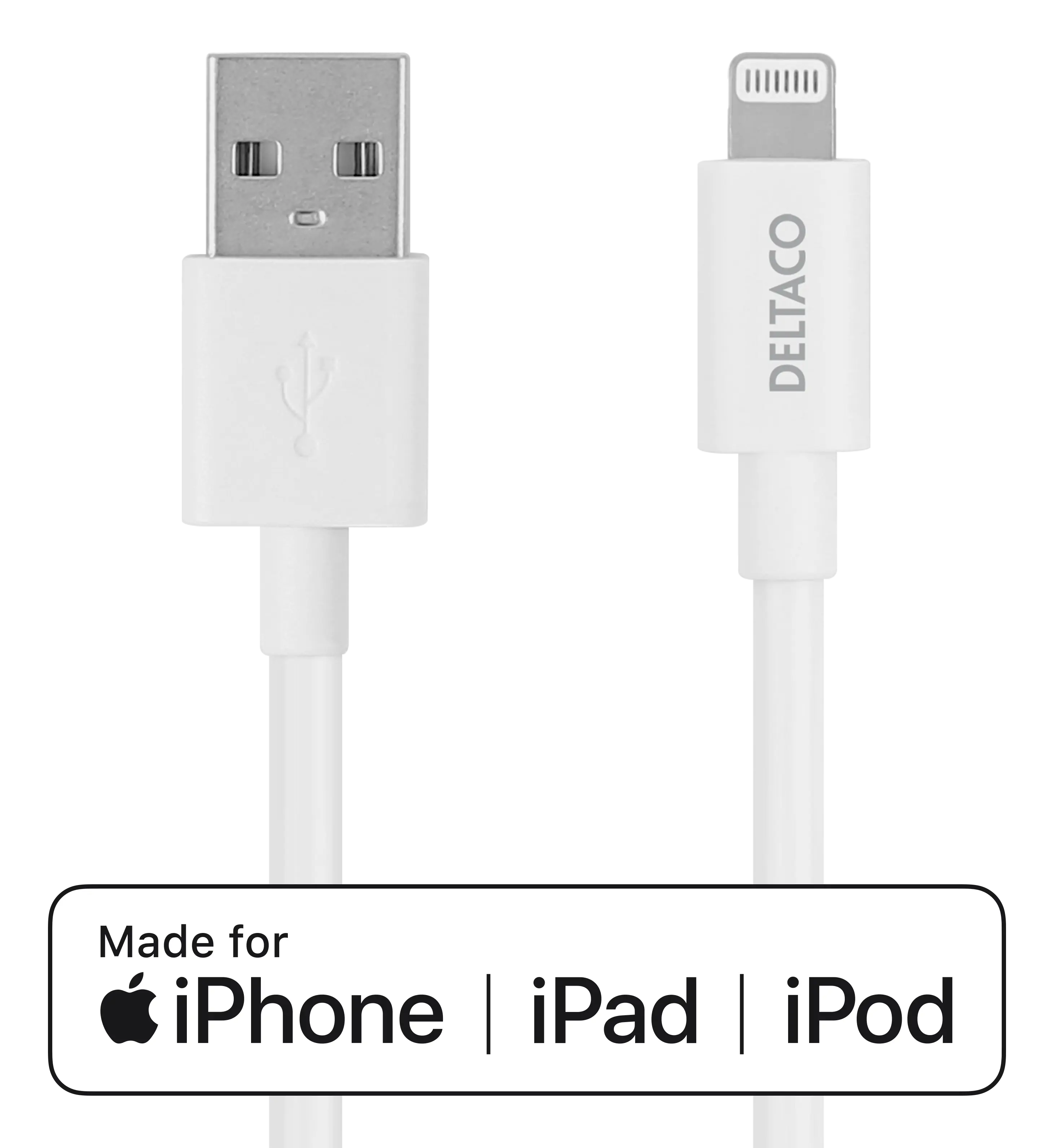 DELTACO USB-A to Lightning, MFi C189, 0,5m, white IPLH-4005