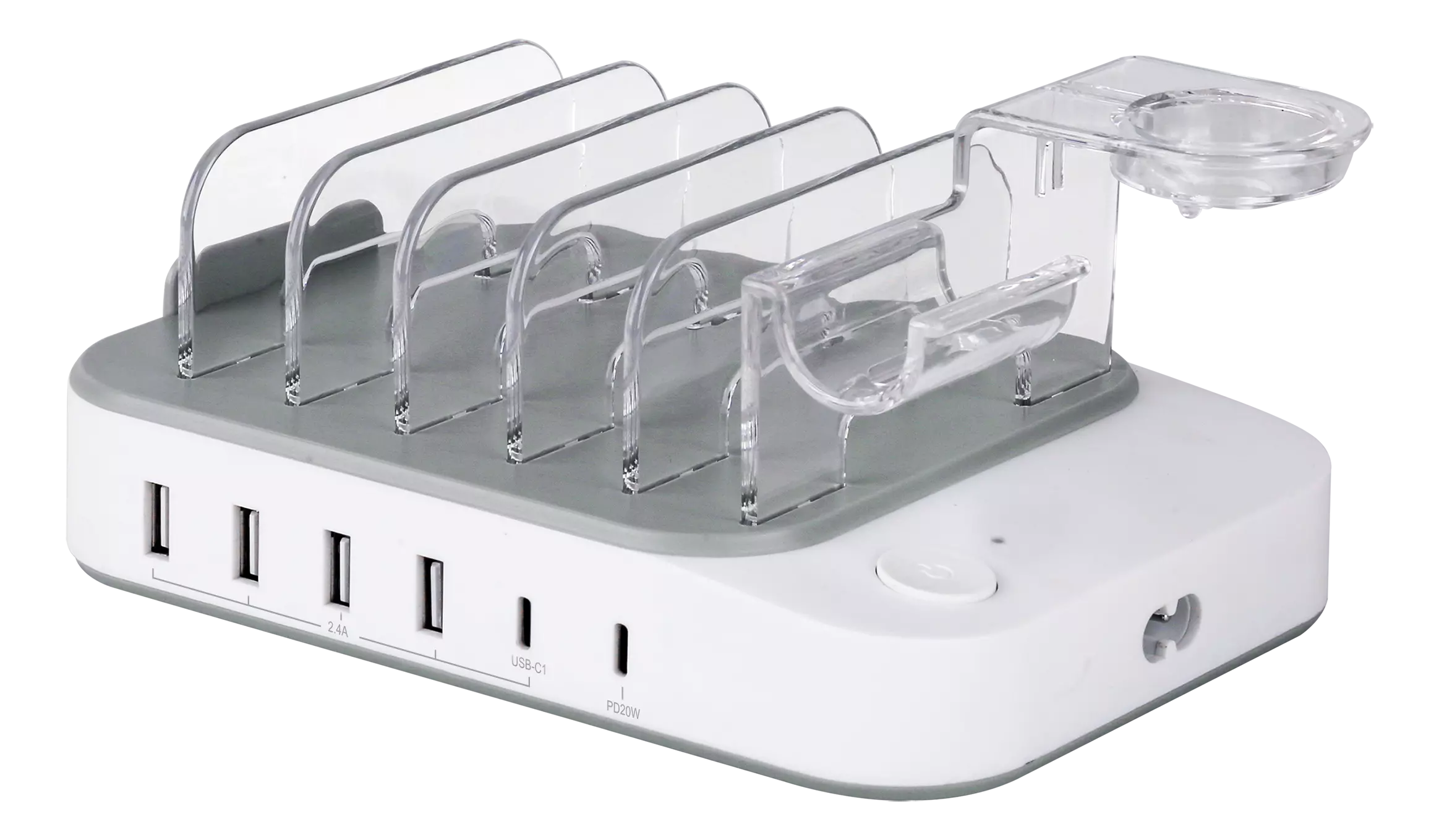 DELTACO USB charging station, 4x USB-A, 1x USB-C 2.4A, 1x USB-C PD 20W DPS-0203