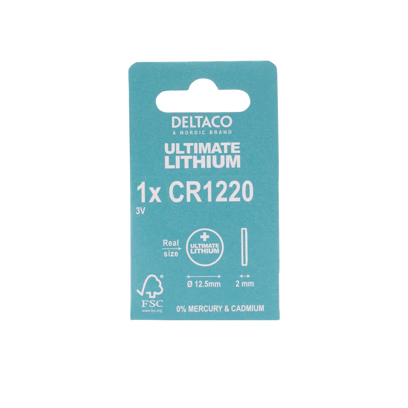 DELTACO Ultimate Lithium, 3V, CR1220 button cell, 1-pk ULT-CR1220-1P
