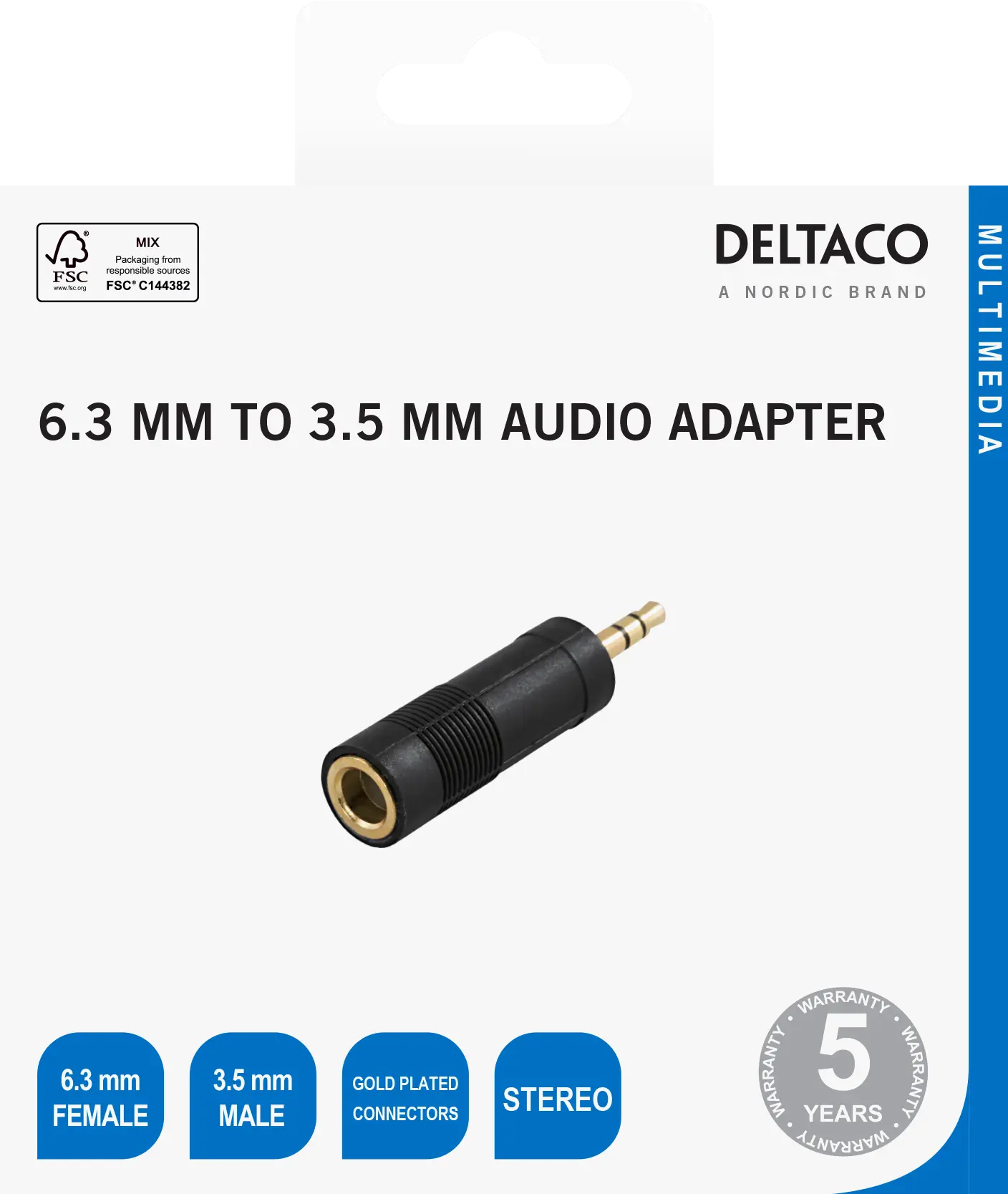 DELTACO Headphone adapter 6.3mm female - 3.5mm male, black 180002