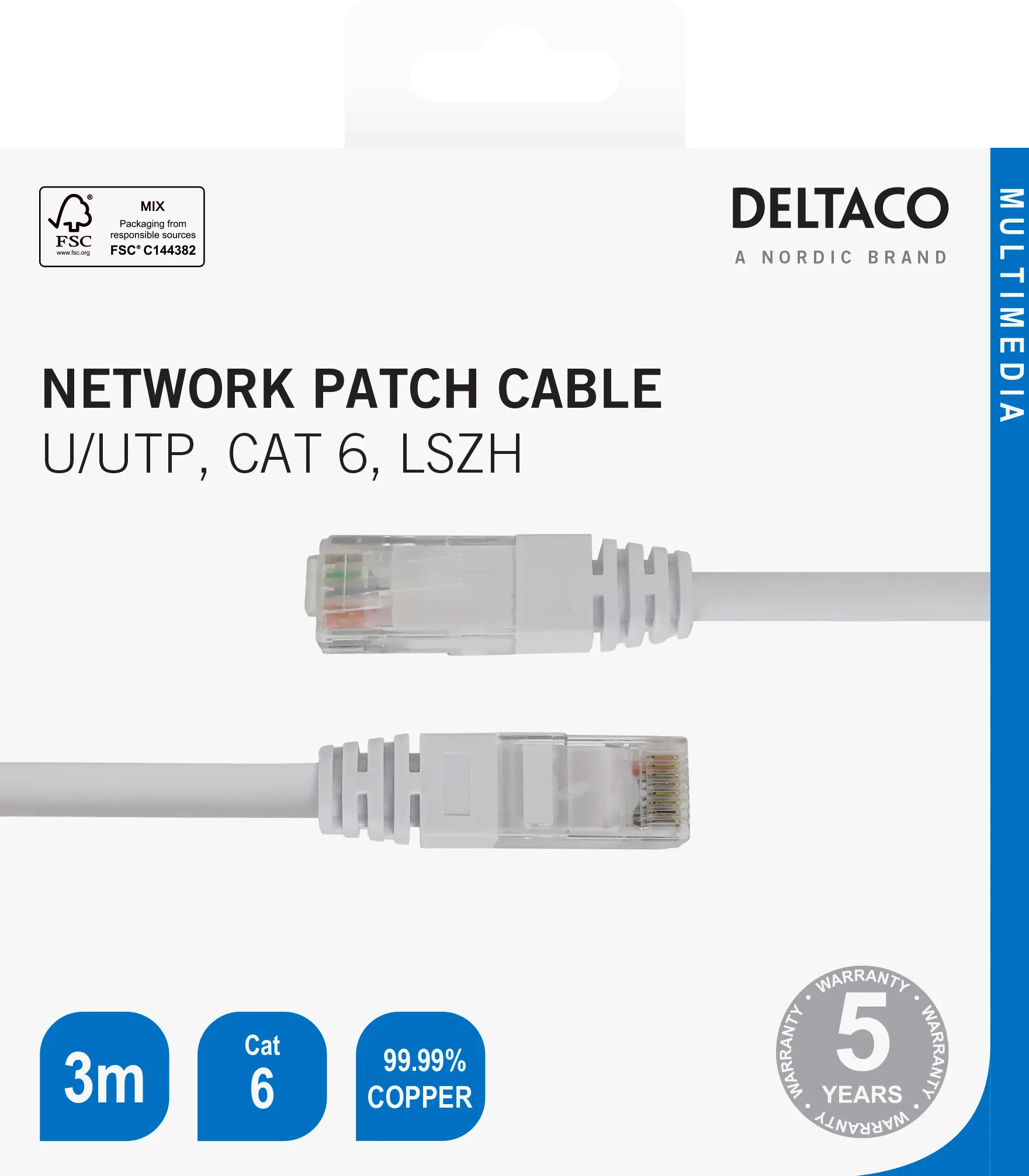 DELTACO Cat6 Network cable, 3m, white 210011