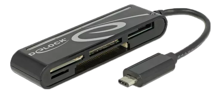 DELOCK USB 2.0 Kortläsare, USB-C hane, 5 kortplatser, 480 Mbps, svart 91739