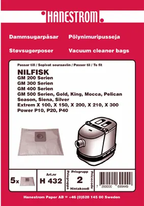 HANESTRÖM Dammsugarpåsar NILFISK GM 200 - GM 500 H432