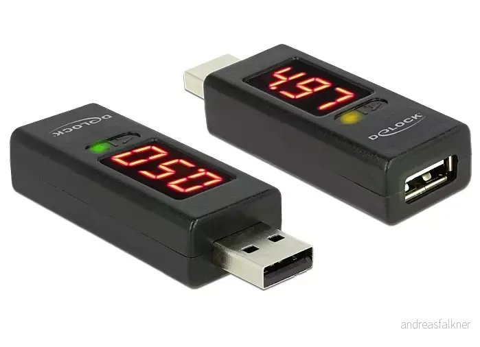 DELOCK adapter, ampere- och voltmätare, USB Typ A ha - Typ A ho, sv 65569