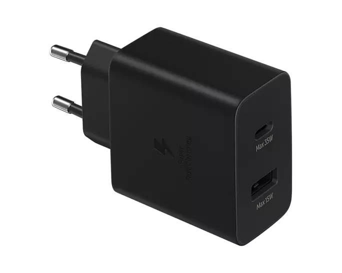 SAMSUNG Power Adapter Super Fast Charg. Duo USB-A 15W USB-C 35W without cable Black EP-TA220NBEGEU