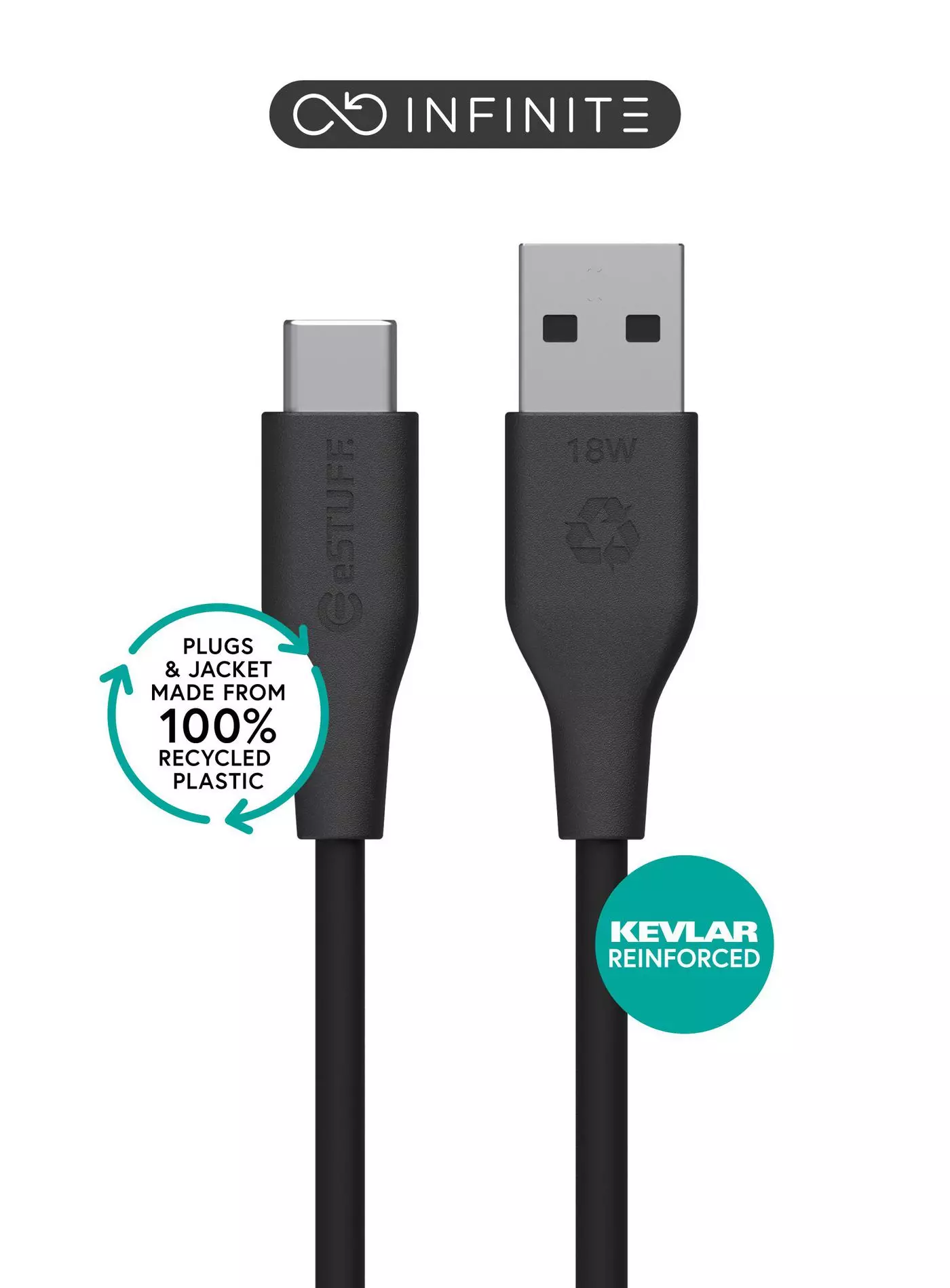 eSTUFF INFINITE (GRS) USB-C to USB-A ES605180-BULK