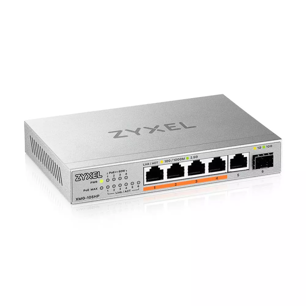 ZYXEL XMG-105 5 Ports 2 5G + 1 SFP+ 4 ports 70W total PoE++ Desktop MultiGig unmanaged Switch XMG-105HP-EU0101F