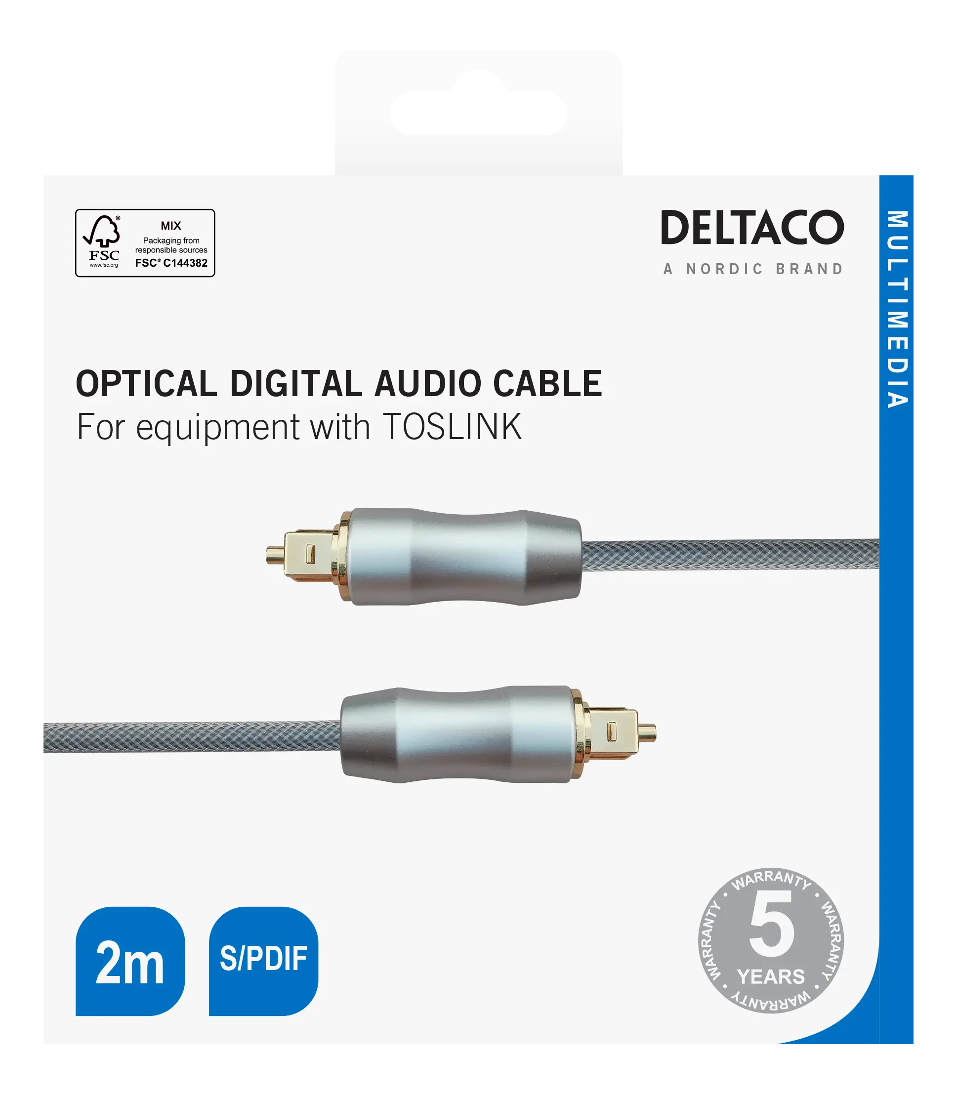 DELTACO High End Toslink Cable optical cable digital audio 2m black 190002