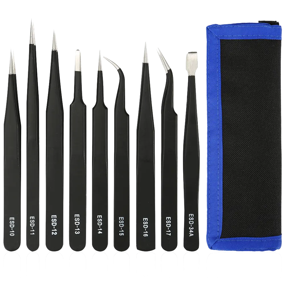 DELTACO Tweezer kit, 9 pieces, ESD, black KS-ESD-9