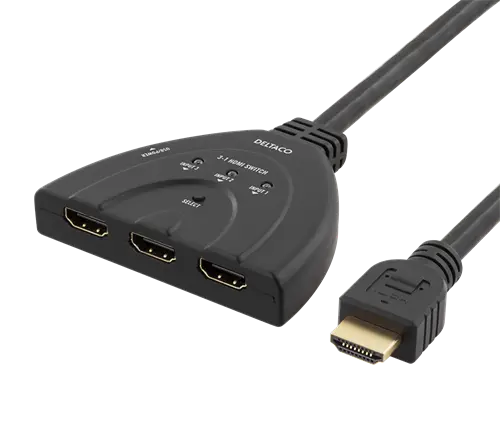 DELTACO HDMI-Switch pigtail, 3 ingångar till 1 utgång, stödjer 4K i 60Hz, Ultr HDMI-7044