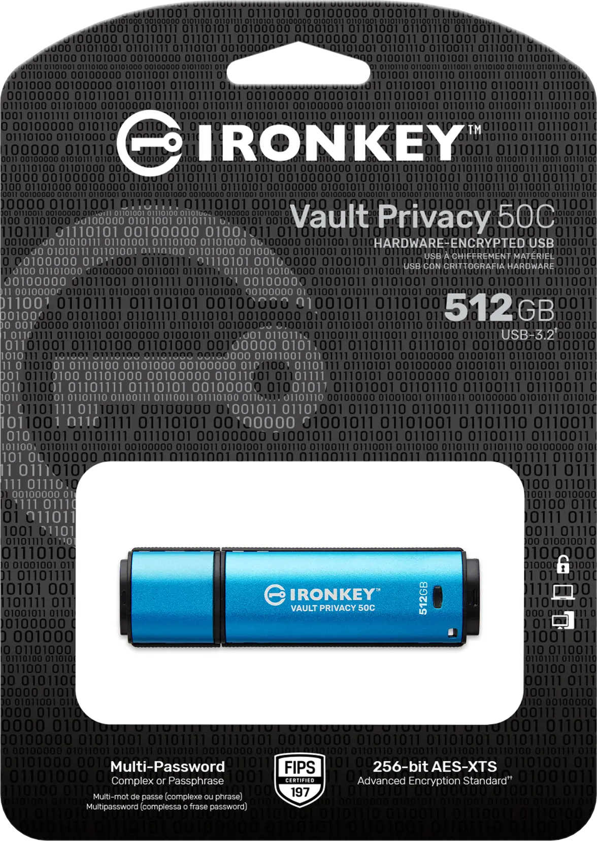 KINGSTON 512GB USB-C IronKey Vault Privacy 50C AES-256 Encrypted FIPS 197 IKVP50C/512GB