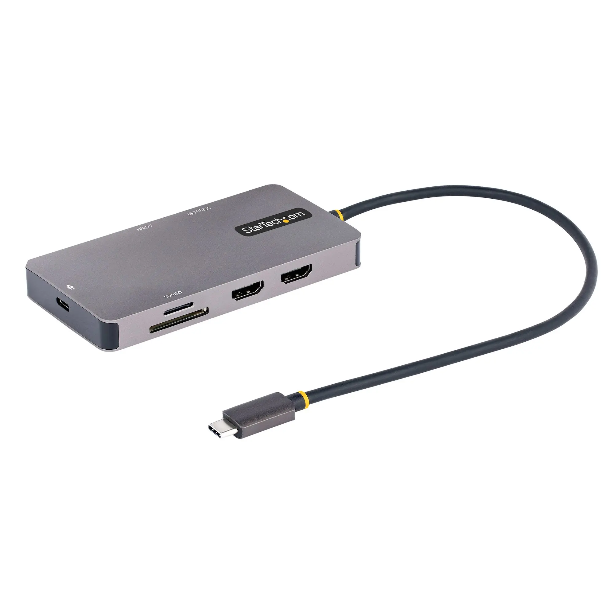 STARTECH USB C Multiport Adapter Dual HDMI Video 4K 60Hz 2Pt 5Gbps USB-A Hub 100W PD GbE SD/MicroSD 12inch/30cm Cable 120B-USBC-MULTIPORT