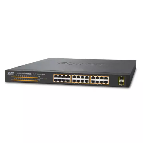 PLANET PoE+ Switch 24-port 10/100/1000B/Tx Planet: 802.3at + 2-Port 1000X SFP GSW-2620HP