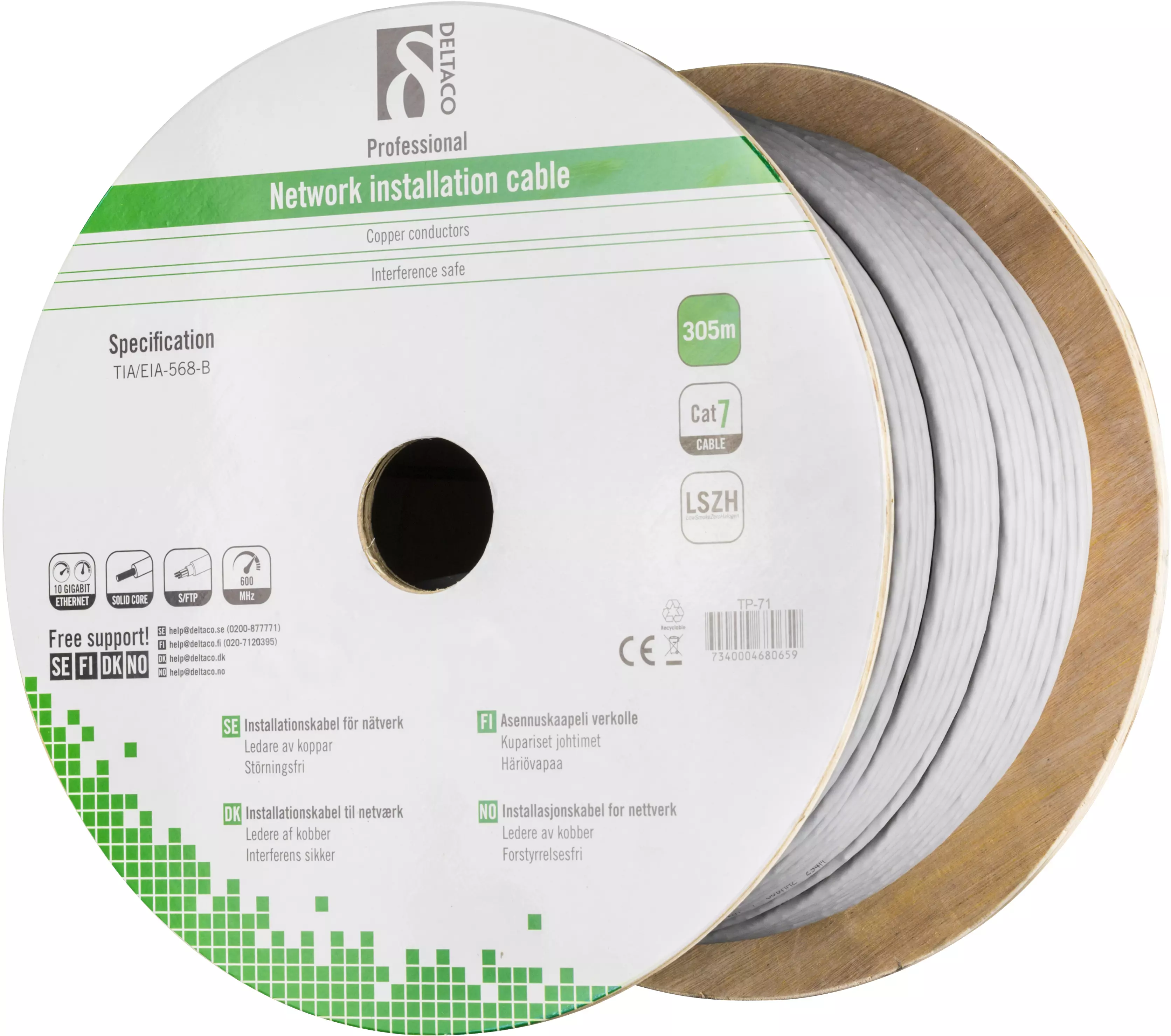 DELTACO S / FTP installation cable Cat7, 305m, grey TP-71