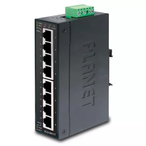 PLANET Switch 10/100/1000Mbps 8-port DIN Rail IP-30 -12/48V -40/75 Grader IGS-801T