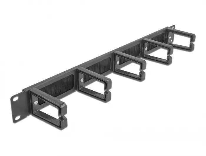 DELOCK 19" Cable Management Brush Strip with 5 hooks 1U black 66490